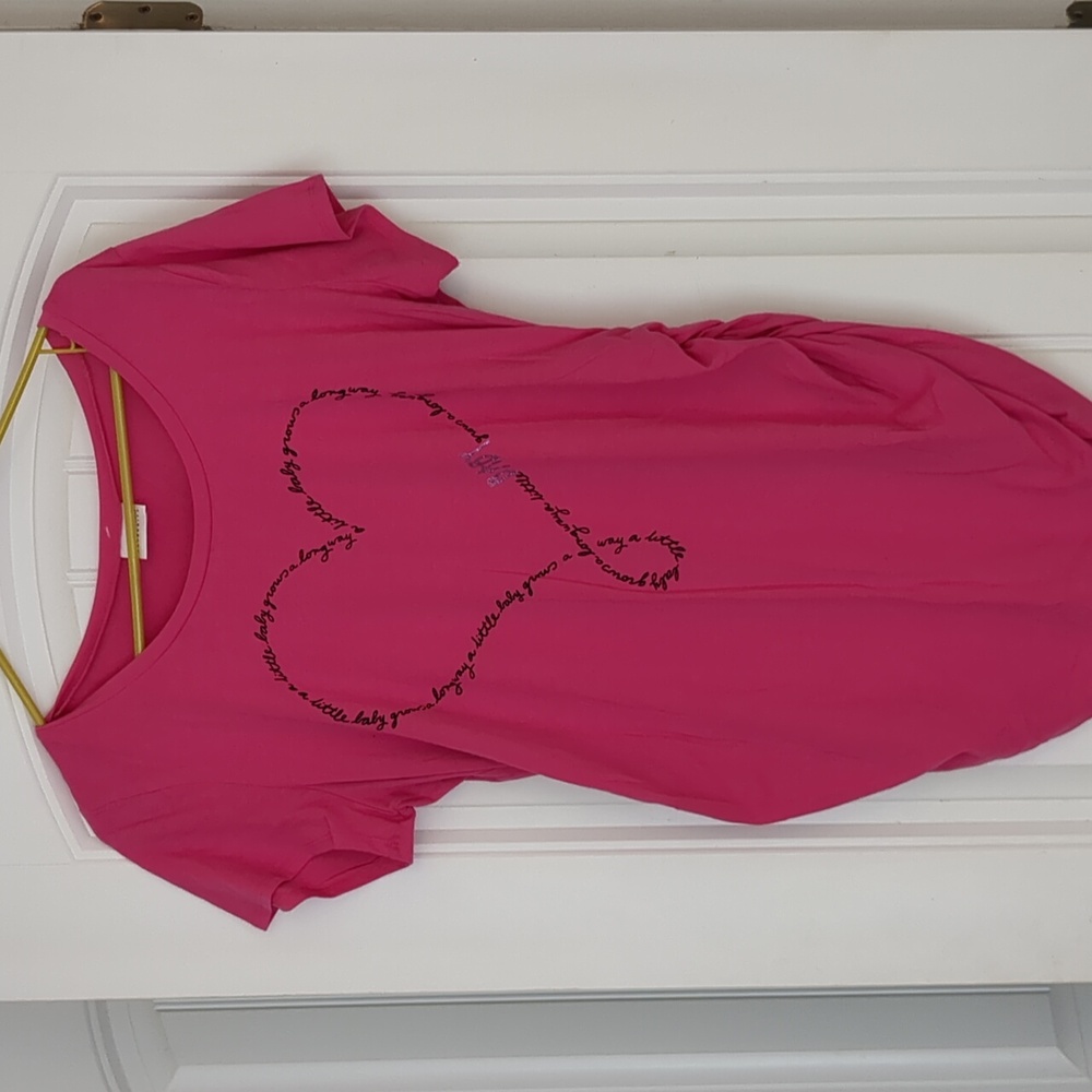 Motherhood Fuchsia Pink Short Sleeve Maternity Tee with Heart Script